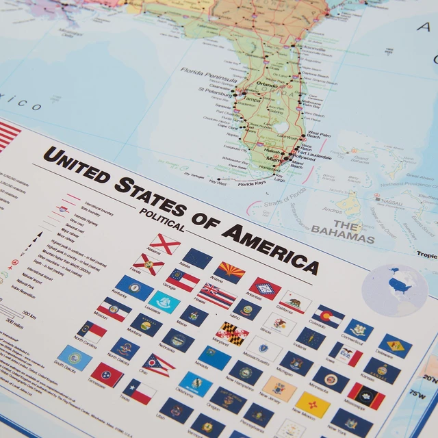 Alt view image 7 of 7 - Laminated World Map & US Map Poster Pack - 17 x 22 in - of the World - & United States - Detailed Cartography