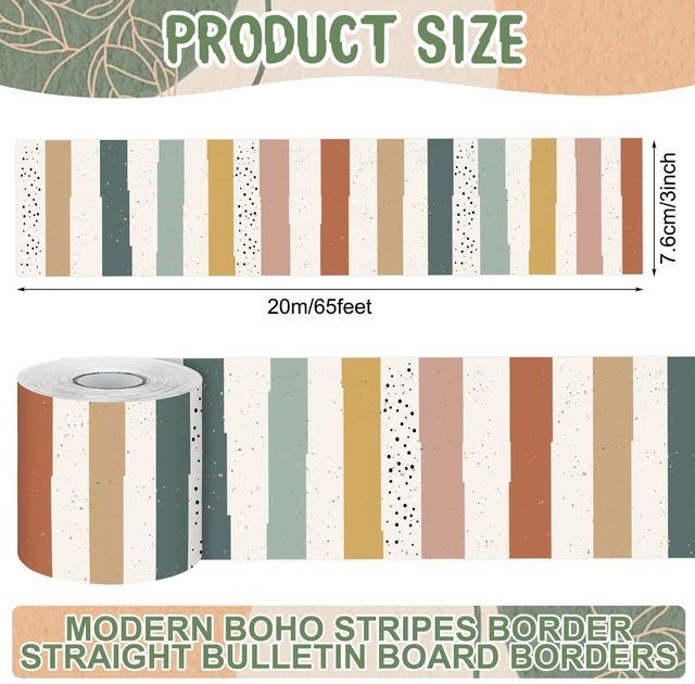 Alt view image 2 of 6 - Classroom Bulletin Board Border Stripe 65 Ft,Modern Boho Straight Edge Rolled Paper, Classroom Bulletin Boards Decoration, Teacher Supplies, School Displays, Versatile Home Decor
