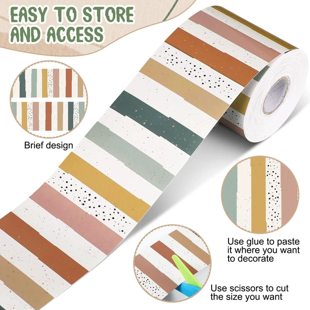 Alt view image 3 of 6 - Classroom Bulletin Board Border Stripe 65 Ft,Modern Boho Straight Edge Rolled Paper, Classroom Bulletin Boards Decoration, Teacher Supplies, School Displays, Versatile Home Decor