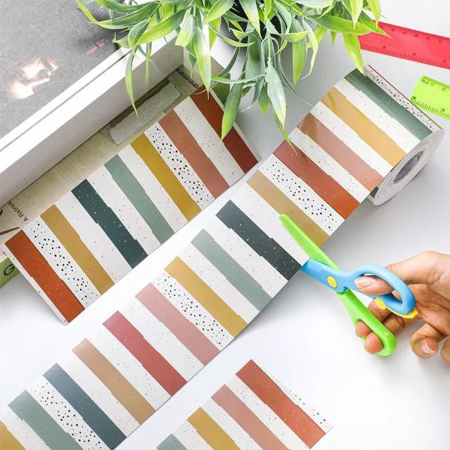 Alt view image 4 of 6 - Classroom Bulletin Board Border Stripe 65 Ft,Modern Boho Straight Edge Rolled Paper, Classroom Bulletin Boards Decoration, Teacher Supplies, School Displays, Versatile Home Decor