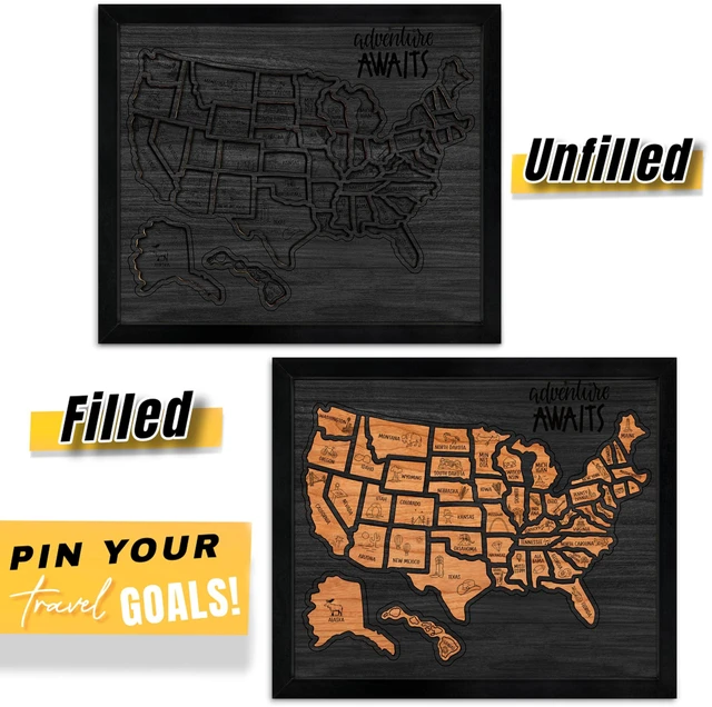 Alt view image 2 of 7 - USA Landmarks Travel Map, 13x11, Wooden USA Map Puzzle, Perfect for Couples and Families Gift