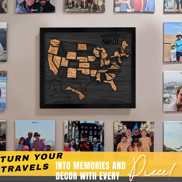 Alt view image 4 of 7 - USA Landmarks Travel Map, 13x11, Wooden USA Map Puzzle, Perfect for Couples and Families Gift
