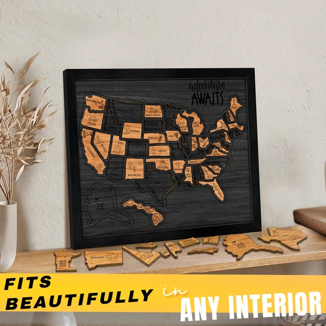 Alt view image 7 of 7 - USA Landmarks Travel Map, 13x11, Wooden USA Map Puzzle, Perfect for Couples and Families Gift