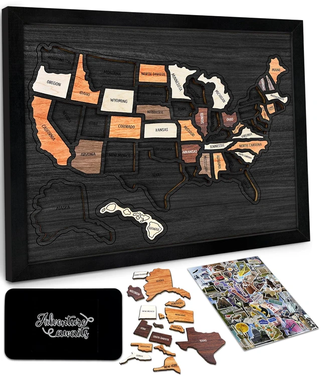 Main image of USA Travel Map, 13x11, Wooden USA Map Puzzle, Perfect For Couples and Families Gift