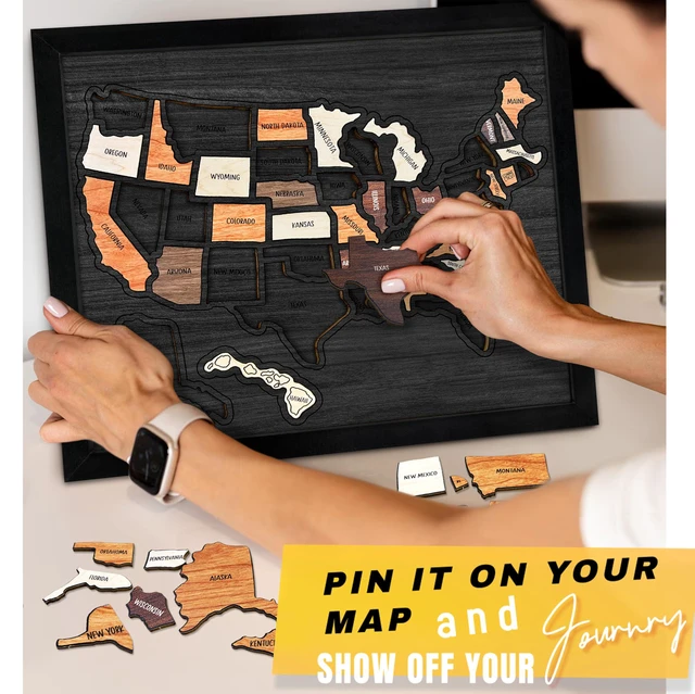 Alt view image 3 of 7 - USA Travel Map, 13x11, Wooden USA Map Puzzle, Perfect For Couples and Families Gift