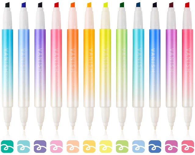 Main image of 12 Pack Cute Erasable Highlighters, Dual Tip Markers for Journaling Erasable Marker Pens, 12 Assorted Colors, Chisel Tip Smooth Writing, for Journaling Planner Back to School Office Supplies