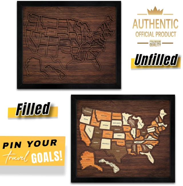 Alt view image 2 of 7 - USA Travel Map, 13x11, Wooden USA Map Puzzle, Perfect For Couples and Families Gift