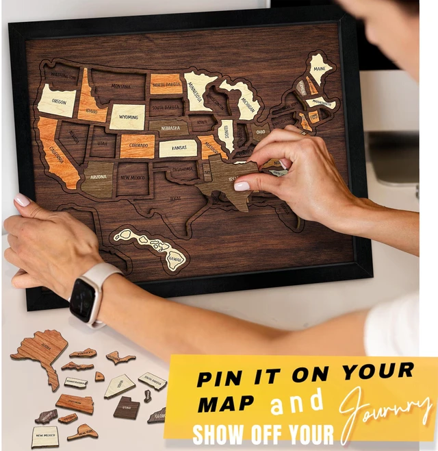 Alt view image 3 of 7 - USA Travel Map, 13x11, Wooden USA Map Puzzle, Perfect For Couples and Families Gift
