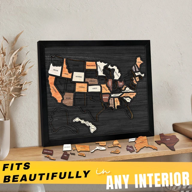 Alt view image 7 of 7 - USA Travel Map, 13x11, Wooden USA Map Puzzle, Perfect For Couples and Families Gift