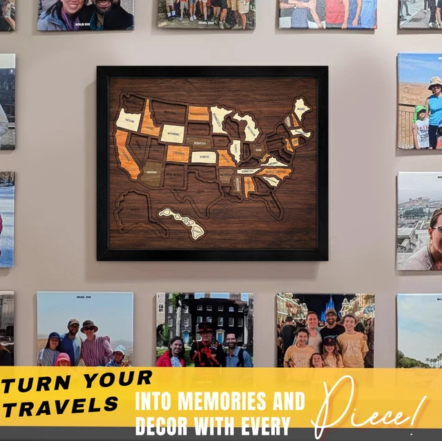 Alt view image 4 of 7 - USA Travel Map, 13x11, Wooden USA Map Puzzle, Perfect For Couples and Families Gift
