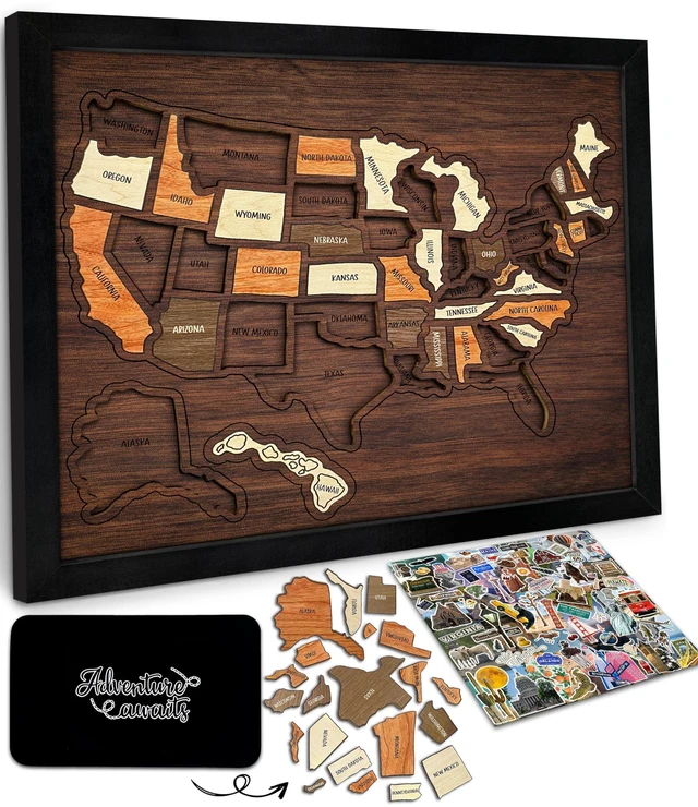 Main image of USA Travel Map, 13x11, Wooden USA Map Puzzle, Perfect For Couples and Families Gift
