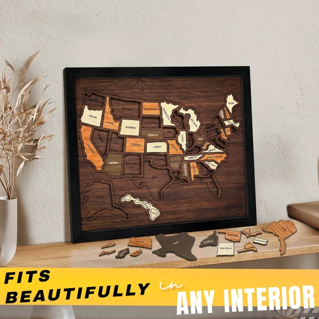 Alt view image 7 of 7 - USA Travel Map, 13x11, Wooden USA Map Puzzle, Perfect For Couples and Families Gift