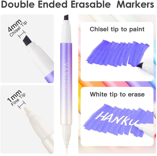 Alt view image 2 of 6 - 12 Pack Cute Erasable Highlighters, Dual Tip Markers for Journaling Erasable Marker Pens, 12 Assorted Colors, Chisel Tip Smooth Writing, for Journaling Planner Back to School Office Supplies
