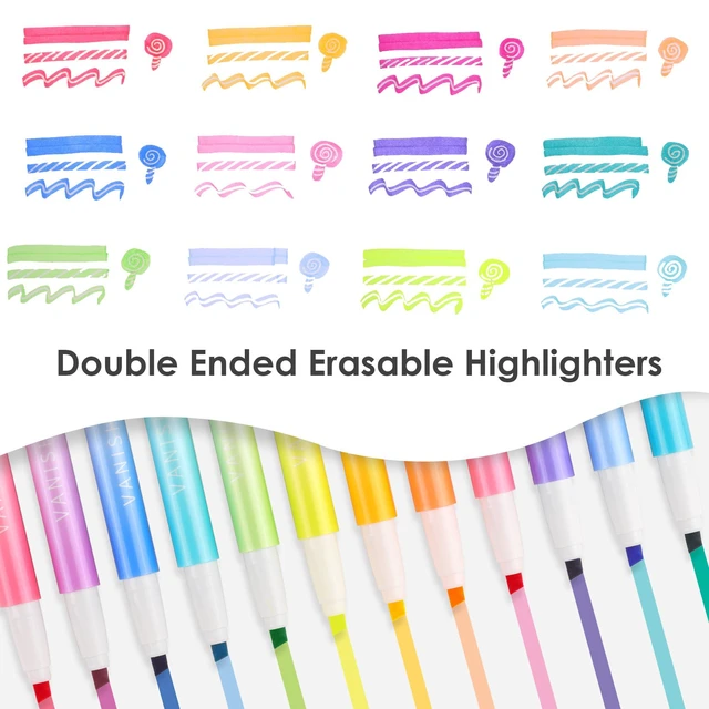 Alt view image 3 of 6 - 12 Pack Cute Erasable Highlighters, Dual Tip Markers for Journaling Erasable Marker Pens, 12 Assorted Colors, Chisel Tip Smooth Writing, for Journaling Planner Back to School Office Supplies