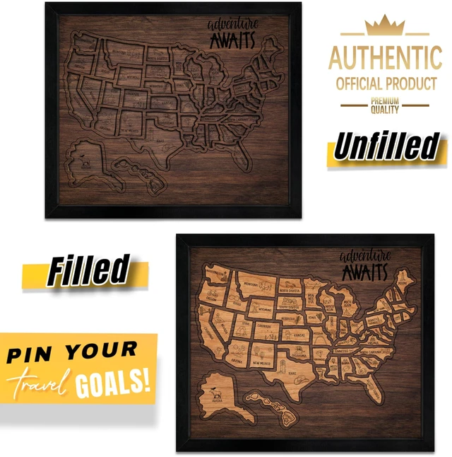 Alt view image 2 of 7 - USA Landmarks Travel Map, 13x11, Wooden USA Map Puzzle, Perfect For Couples and Families Gift 0746270566692