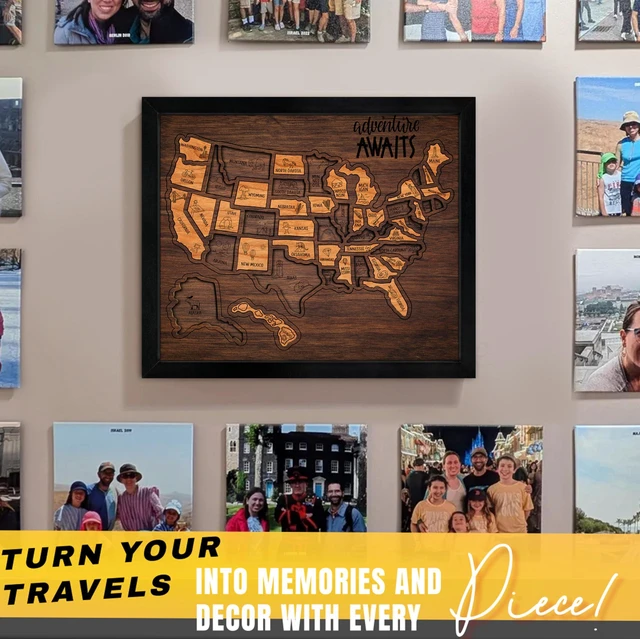 Alt view image 4 of 7 - USA Landmarks Travel Map, 13x11, Wooden USA Map Puzzle, Perfect For Couples and Families Gift 0746270566692