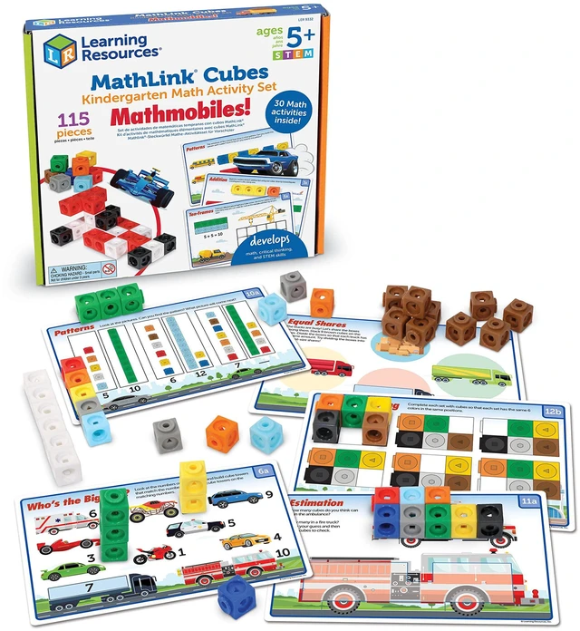 Main image of MathLink Cubes Kindergarten Math Activity Set: Mathmobiles 115 Pieces, Ages 5 and Up Kindergarten STEM Activities, Math Activity Set and Games for Kids