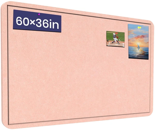 Main image of Large Bulletin Board 60" x 36" Felt Cork Board - Decor Pin Board, Pink Cork Board Alternative for Wall, Foldable Self-Adhesive Vision Board Prayer Board with Pushpins for Home Office Classroom