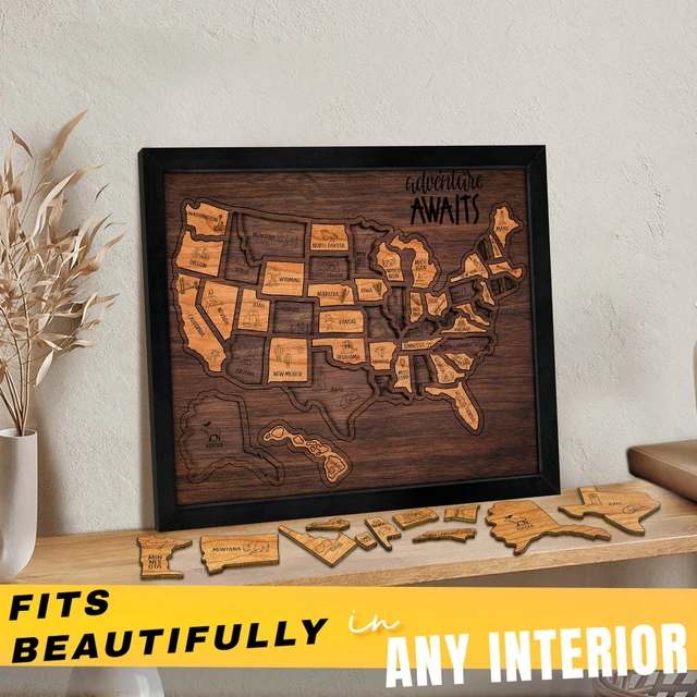 Alt view image 7 of 7 - USA Landmarks Travel Map, 13x11, Wooden USA Map Puzzle, Perfect For Couples and Families Gift 0746270566692