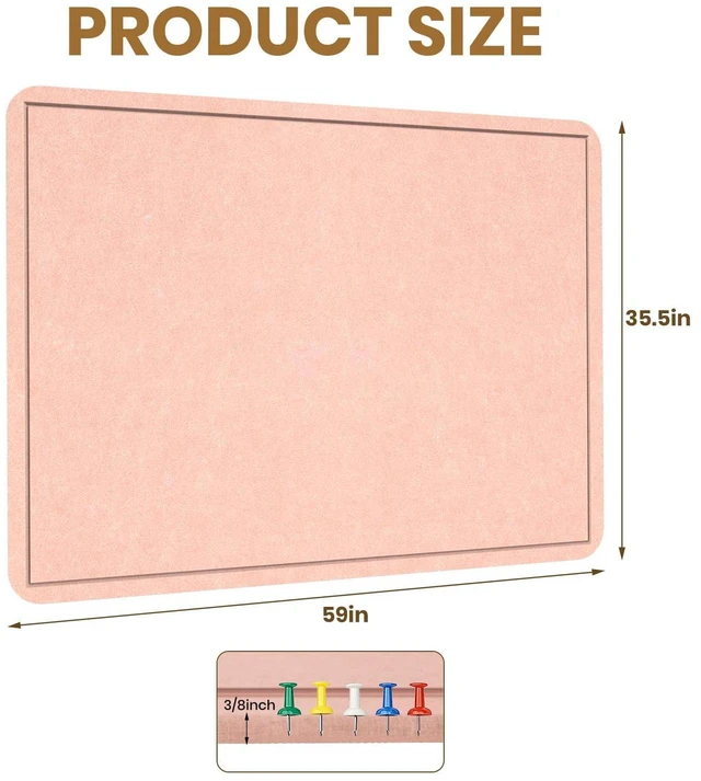Alt view image 3 of 7 - Large Bulletin Board 60" x 36" Felt Cork Board - Decor Pin Board, Pink Cork Board Alternative for Wall, Foldable Self-Adhesive Vision Board Prayer Board with Pushpins for Home Office Classroom