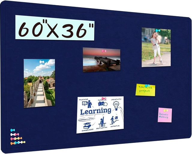 Main image of Large Bulletin Board 60" x 36" Felt Cork Board - Decor Pin Board, Dark Blue Cork Board Alternative for Wall, Foldable Self-Adhesive Vision Board Prayer Board with Pushpins for Home Office Classroom