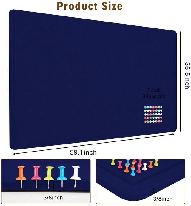 Alt view image 3 of 7 - Large Bulletin Board 60" x 36" Felt Cork Board - Decor Pin Board, Dark Blue Cork Board Alternative for Wall, Foldable Self-Adhesive Vision Board Prayer Board with Pushpins for Home Office Classroom