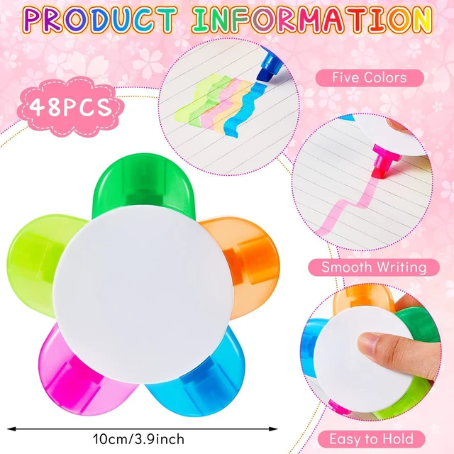Alt view image 2 of 6 - 48 Pieces Petals Highlighters Assorted Colors 5 in 1, Back to School Flower Shape Watercolor Fluorescent Pens, for Office School Stationery Aesthetic Supplies, 5 Colors