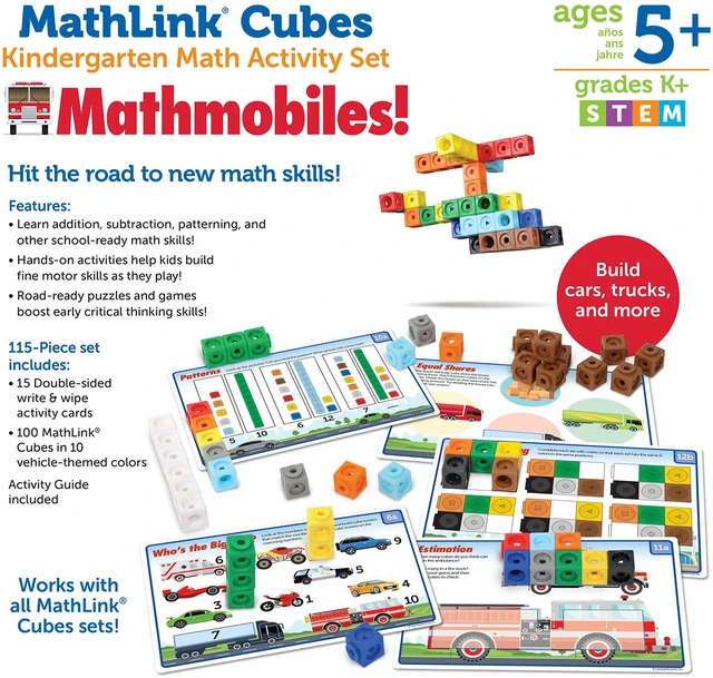 Alt view image 5 of 6 - MathLink Cubes Kindergarten Math Activity Set: Mathmobiles 115 Pieces, Ages 5 and Up Kindergarten STEM Activities, Math Activity Set and Games for Kids