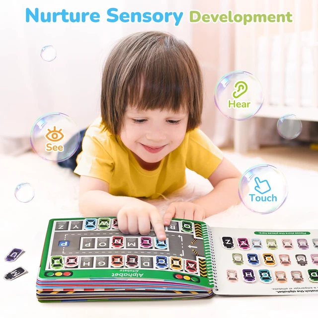 Alt view image 2 of 6 - Preschool Busy Book for Toddlers Ages 3-5, English and Spanish 15 reusable themes with letters, numbers, colors and matching as autism learning material for home, class or travel