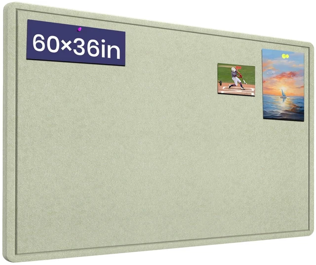 Main image of Large Bulletin Board 60" x 36" Felt Cork Board,Decor Pin Board, Sage Green Cork Board Alternative for Wall, Foldable Self-Adhesive Vision Board Prayer Board with Pushpins for Home Office Classroom