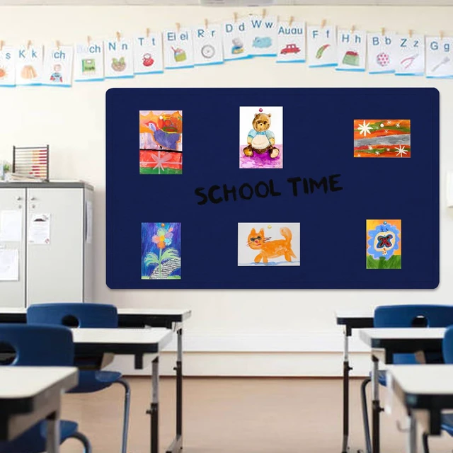 Alt view image 7 of 7 - Large Bulletin Board 60" x 36" Felt Cork Board - Decor Pin Board, Dark Blue Cork Board Alternative for Wall, Foldable Self-Adhesive Vision Board Prayer Board with Pushpins for Home Office Classroom