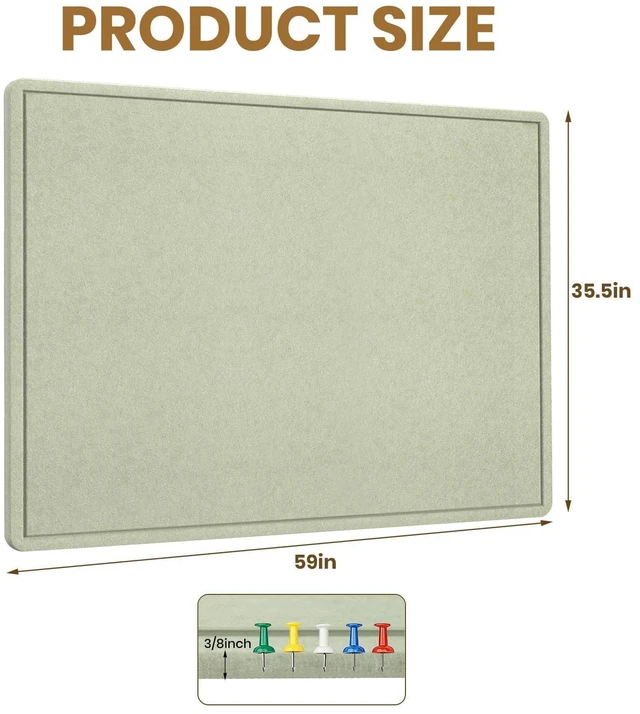 Alt view image 3 of 7 - Large Bulletin Board 60" x 36" Felt Cork Board,Decor Pin Board, Sage Green Cork Board Alternative for Wall, Foldable Self-Adhesive Vision Board Prayer Board with Pushpins for Home Office Classroom