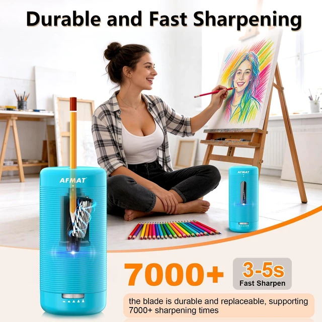 Alt view image 3 of 7 - Electric Pencil Sharpener, Fully Automatic Pencil Sharpener, Auto in & Out, Rechargeable Hands-Free Sharpeners for Jumbo & Colored Pencils (6.5-12mm), Portable for Home/Classroom/Office PSC2
