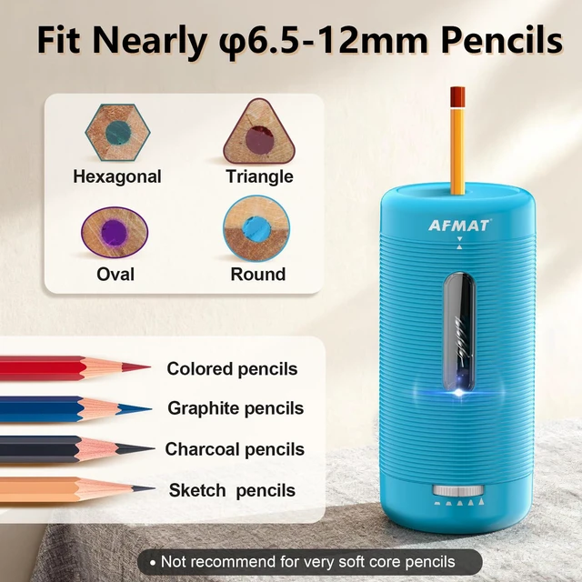 Alt view image 6 of 7 - Electric Pencil Sharpener, Fully Automatic Pencil Sharpener, Auto in & Out, Rechargeable Hands-Free Sharpeners for Jumbo & Colored Pencils (6.5-12mm), Portable for Home/Classroom/Office PSC2