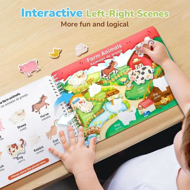 Alt view image 4 of 6 - Preschool Busy Book for Toddlers Ages 3-5, English and Spanish 15 reusable themes with letters, numbers, colors and matching as autism learning material for home, class or travel