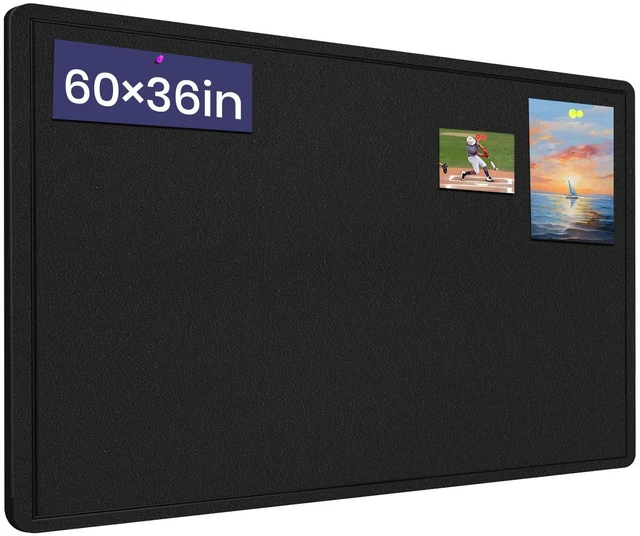 Main image of Large Bulletin Board 60" x 36" Felt Cork Board - Decor Pin Board, Black Cork Board Alternative for Wall, Foldable Self-Adhesive Vision Board Prayer Board with Pushpins for Home Office Classroom