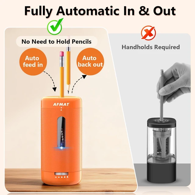 Alt view image 2 of 7 - Electric Pencil Sharpener, Fully Automatic Pencil Sharpener, Auto in & Out, Rechargeable Hands-Free Sharpeners for Jumbo & Colored Pencils (6.5-12mm), Portable for Home/Classroom/Office PSC2