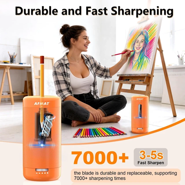 Alt view image 3 of 7 - Electric Pencil Sharpener, Fully Automatic Pencil Sharpener, Auto in & Out, Rechargeable Hands-Free Sharpeners for Jumbo & Colored Pencils (6.5-12mm), Portable for Home/Classroom/Office PSC2