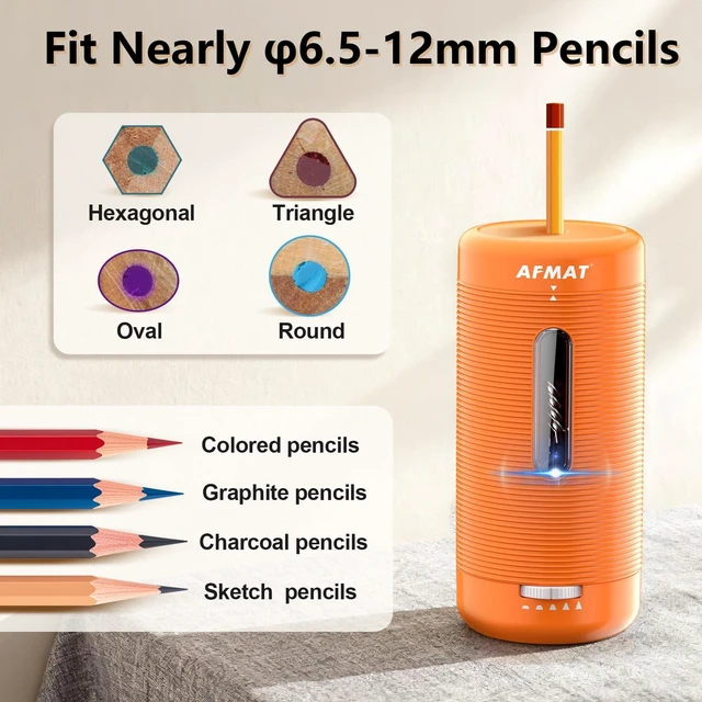Alt view image 6 of 7 - Electric Pencil Sharpener, Fully Automatic Pencil Sharpener, Auto in & Out, Rechargeable Hands-Free Sharpeners for Jumbo & Colored Pencils (6.5-12mm), Portable for Home/Classroom/Office PSC2