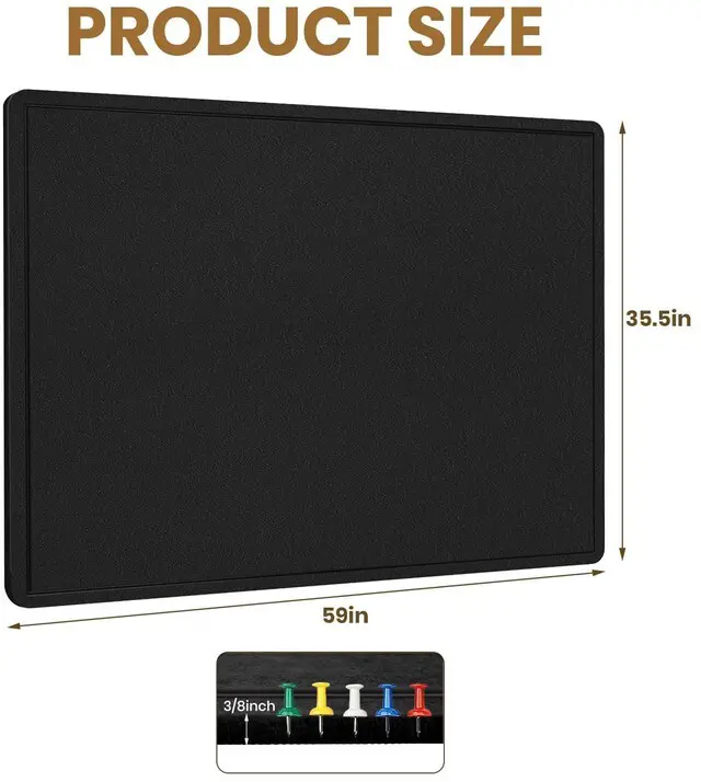 Alt view image 4 of 7 - Large Bulletin Board 60" x 36" Felt Cork Board - Decor Pin Board, Black Cork Board Alternative for Wall, Foldable Self-Adhesive Vision Board Prayer Board with Pushpins for Home Office Classroom