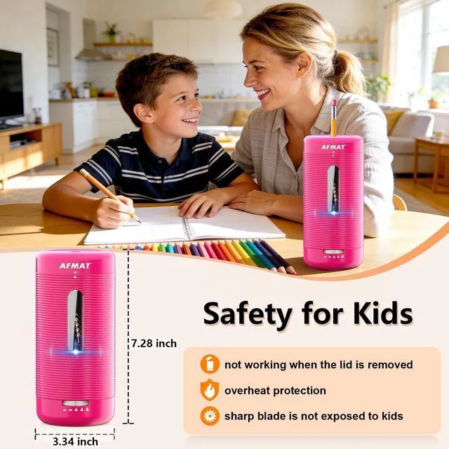 Alt view image 4 of 7 - Electric Pencil Sharpener, Fully Automatic Pencil Sharpener, Auto in & Out, Rechargeable Hands-Free Sharpeners for Jumbo & Colored Pencils (6.5-12mm), Portable for Home/Classroom/Office PSC2