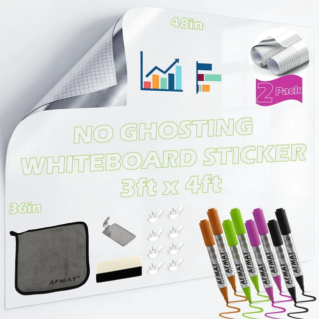 Main image of 2 Pack Whiteboard Sticker for Wall, 48" x 36" White Boardpaper, Upgrade PET Dry Erase Wallpaper with 6 Markers, Super Sticky & No Ghost, Peel and Stick Dry Erase Board for Home Office Classroom