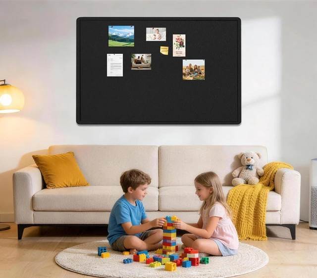 Alt view image 7 of 7 - Large Bulletin Board 60" x 36" Felt Cork Board - Decor Pin Board, Black Cork Board Alternative for Wall, Foldable Self-Adhesive Vision Board Prayer Board with Pushpins for Home Office Classroom