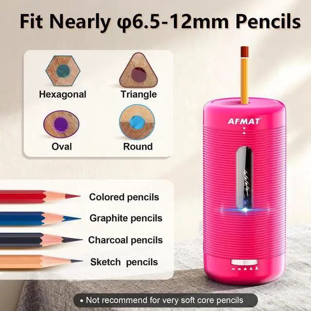 Alt view image 6 of 7 - Electric Pencil Sharpener, Fully Automatic Pencil Sharpener, Auto in & Out, Rechargeable Hands-Free Sharpeners for Jumbo & Colored Pencils (6.5-12mm), Portable for Home/Classroom/Office PSC2