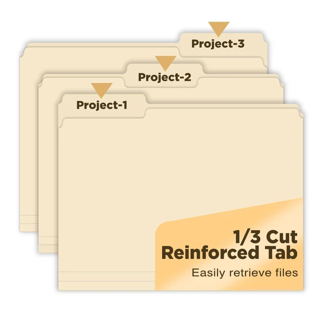 Alt view image 3 of 7 - Manilla Folders 8.5 x 11 File Folders Letter Size Manila Folder with 1/3 Cut Tab 100 Pack Paper Folders for Office, School, Home, Business Filing Supplies Made in USA