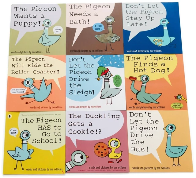 Main image of 9 Pcs Pigeon Books Paperback Set, Mo Willems Book Series for Early Reader Dont Let the Pigeon Drive the Bus Book Collection, Complete 9-volume Mo Willems Pigeon for Family Reading & Education Gift
