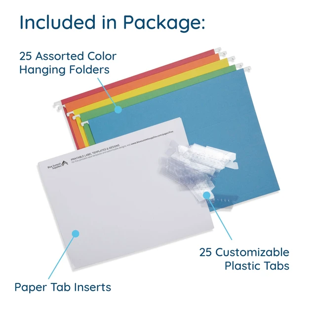 Alt view image 4 of 7 - 25 Hanging File Folders, Letter Size, Assorted Colors Includes Tabs and Labels; Reinforced Edges for Durable Color-Coded Filing and Organization in Home and Office Cabinets