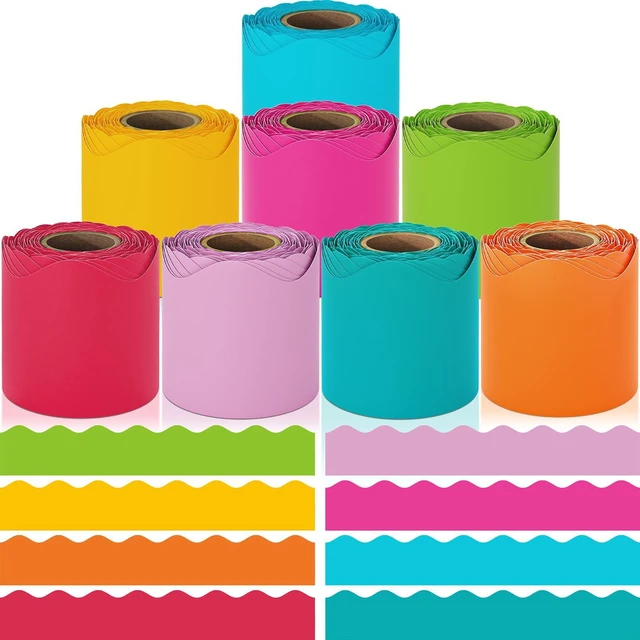 Main image of Bulletin Board Borders, 8 Rolls 262.4 Ft, Bright Bulletin Board Decorations Rainbow Scalloped Trim, Back to School Classroom Decor, Chalkboard Wall & Whiteboard Trim DIY, Home, Office, Posters & Party