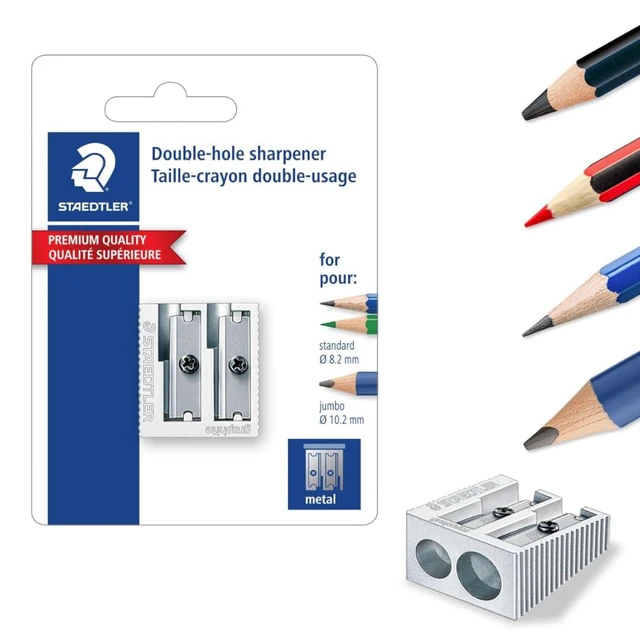 Alt view image 5 of 7 - Metal Double-Hole Pencil Sharpener, 12 Pack Precision 23° & 30° Angles, Standard & Colored Pencils, 3-Point Blade Design