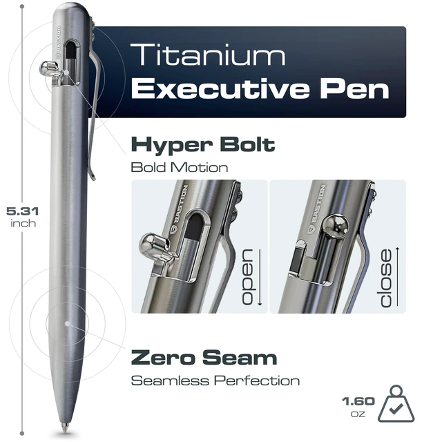 Alt view image 2 of 7 - Bolt Action Pen, Titanium Silver, HyperBolt & ZeroSeam EDC Pen, Refillable Titanium Writing Pen, Premium Graduation Gift, Flagship Executive Pocket Pen